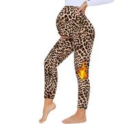 HIPOWER Leggings de maternité thermiques pour femmes Taille haute Chaudes Leggings de grossesse Vêtements de maternité Hiver Leggings de maternité pour la grossesse Yoga, léopard, M