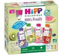 HiPP - 100% Fruits - 4 variétés dès 6 mois -Gourdes - 8x90g BIOLOGIQUE