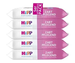 HiPP Babysanft Lot de 240 lingettes humides douces et nourrissantes (5 x 48 lingettes), à l'extrait d'amande bio, particulièrement douces pour la peau, pour un nettoyage en douceur des peaux délicates
