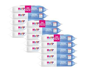 HiPP Babysanft Lot de 720 lingettes humides ultra sensibles (3 paquets de 5 x 48 lingettes), 99% d'eau, 0% parfum, 0% microplastique