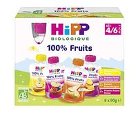 Hipp Biologique 100% Fruits Multipack 4 Vari?t?s d?s 4/6 mois - 8 Gourdes de 90 g