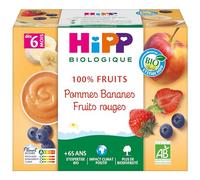 Hipp Biologique Pommes Bananes Fruits Rouges Dès 6 Mois - 4 Coupelles De 100 G