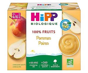 HiPP Biologique Pommes Poires coupelles 4 x 100 g dès 4/6 mois