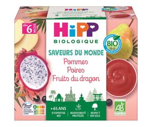 Hipp Compote Bébé Bio Pomme Poire Fruit du Dragon Dès 6 Mois 400 g