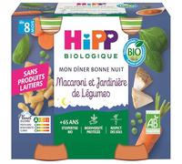 HiPP - Mon Dîner Bonne Nuit - Macaroni et Jardinière de Légumes - Pots 2 x 190 g - BIOLOGIQUE