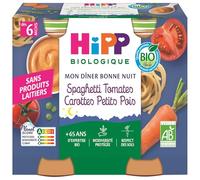 Hipp Bio Mon Dîner Bonne Nuit Spaghetti Tomates Carottes Petits Pois Bio 2x190g