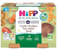HiPP - Petits Mijotés - Carottes Boulgour Pois Chiches Bœuf - Pots 2 x 190 g - BIOLOGIQUE