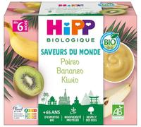 HiPP - Saveurs du Monde - Poires Bananes Kiwis Coupelles - 4x100g - BIOLOGIQUE