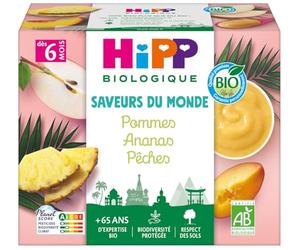 HiPP - Saveurs du Monde - Pommes Ananas Pêches - Coupelles 4x100g - BIOLOGIQUE