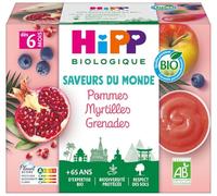 HiPP - Saveurs du Monde - Pommes Myrtilles Grenades Coupelles - 4x100g - BIOLOGIQUE