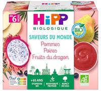 HiPP - Saveurs du Monde - Pommes Poires Fruits du dragon - Coupelles 4x100g - BIOLOGIQUE