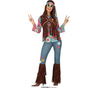 Hippie 60s Carnaval Rétro Explosion de couleurs Festival Flowerpower, Taille : 44 - 46 (XL) Couleur : Marron