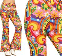 Hippie Carnaval Pantalon coup de poing 60's Rétro Festival Fleurs colorées Motif coloré, Taille : 42 - 44 (L) Couleur : Multicolore
