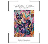 Hippie Floral Cat - Colorful Boho Cross Stitch Pattern: Regular and Large Print Cross Stitch Pattern