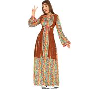 Hippie Flower Power Robe 60s Vintage Look Carnaval Rétro Costume Boho Style, Taille : 38 - 40 (M) Couleur : Marron