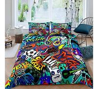Hippie Graffiti literie Set Hip Pop Culture Kids Housse de Couette garçon Fille coloré Graffiti Art Print Couverture Confortable Rue Hippie décor Couvre - lit Chambre à Coucher Collection 220x240cm