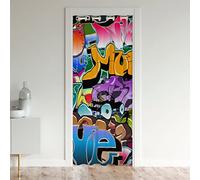 Hippie Graffiti Style Rideau de Porte Hip Hop Décoration Rideaux Interieur Salon Chambre Rideaux Exterieur d'entrée Graffiti Graphic Arbrest Culture Grunge Art Rideau Occultant 86x203cm