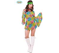 Hippie Party Flower Power 60s Retro Costume Design Coloré Carnaval Amusant, Taille : 42 - 44 (L) Couleur : Multicolore
