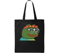 Hippie Pepe The Frog Peace and Love Sac fourre-tout en coton écologique naturel Noir, Noir , Taille unique
