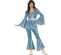 Hippie Retro Disco Outfit Flared Costume Carnaval 70s Dancing Impressionnant Authentique Glamour Coloré Pantalons à pattes d'éléphant Elégant Chemise Fête Carnaval, Taille : 42 - 44 (L) Couleur : Mult