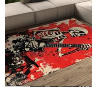Hippie Style Tapis Créatif Musique Thème Gothique Crâne & Guitare Motif Mince Tapis pour Salon Chambre Graffiti Décor 80 x 120 cm