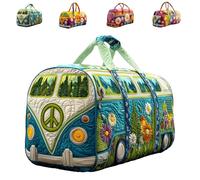 Hippie Van Quilted Duffle Bag, Retro Style for Everyday Travel Original Boho Travel Weekender Bag with Adjustable Strap for Work School Gym (#A,M(16"x8"x8"))