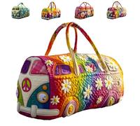 Hippie Van Quilted Duffle Bag, Retro Style for Everyday Travel Original Boho Travel Weekender Bag with Adjustable Strap for Work School Gym (#D,M(16"x8"x8"))