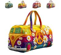 Hippie Van Quilted Duffle Bag, Retro Style for Everyday Travel Original Boho Travel Weekender Bag with Adjustable Strap for Work School Gym (#B,M(16"x8"x8"))