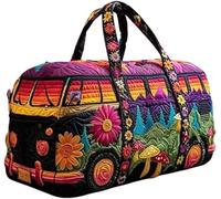 Hippie Van Quilted Travel Bag - Bohemian Weekend Bag with Adjustable Shoulder Strap, Retro Style Travel Bags for Women, Ideal for Short Stays