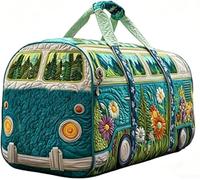 Hippie Van Quilted Travel Bag - Bohemian Weekend Bag with Adjustable Shoulder Strap, Retro Style Travel Bags for Women, Ideal for Short Stays