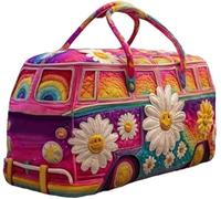 Hippie Van Quilted Travel Bag - Bohemian Weekend Bag with Adjustable Shoulder Strap, Retro Style Travel Bags for Women, Ideal for Short Stays