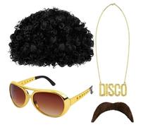 Hippie Wige Costume and Accessoriess Suit, Afro Waig | Funky Hiappie Cosstume with Wfig Sunglasses Necklace Mustache | Hippiee Accessories for 50/60/70s Theme Parties, Halloween Partides, Christmas