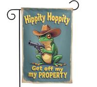 Hippity Hoppity Get Off My Property Drapeau de jardin vertical double face en polyester Décoration extérieure