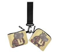 Hippo at Work Lot de 2 porte-monnaie pour femme avec fermeture éclair et poche zippée, Hippopotame au travail dessin animé, 1 size, Décontracté