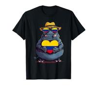 Hippo Colombie Rhino Cœur Drapeau colombien Racines colombiennes T-Shirt