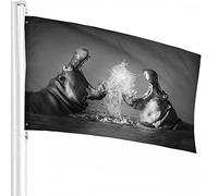 Hippo Flag 3x5 FT Fierce Fight in Two Wild Animal Hippo Open Mouth Outdoor Flags Large Welcome Yard Banners Home Garden Yard Lawn Decor