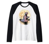 Hippo Howling to The Moon Hippopotamus Lover Manche Raglan