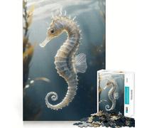Hippocampe Blanc sous l'eau Puzzle de 1000 pièces pour Adolescents Jeu de Concentration mentale Découpe de précision Bords Lisses pour Les fêtes (50x75cm)