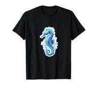 Hippocampe bleu dessin animé créature marin éclaboussure marine art graphique T-Shirt