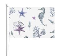 Hippocampe Corail Étoile de mer Mer Été,Drapeau de jardin, bannière décorative, drapeau double face, 2 x 3 pieds, pour extérieur et intérieur
