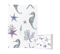 Hippocampe Corail Étoile de mer Mer Été,Puzzle Familial en Bois de 300 pièces pour Adultes et Adolescents