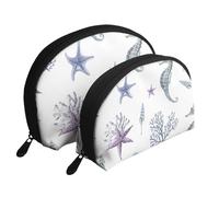 Hippocampe Corail Étoile De Mer Mer Été, Trousse de Maquillage Coquille Femme Petit Porte-Monnaie Trousse de Toilette Trousse à cosmétiques 2 pièces