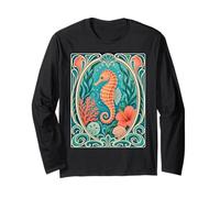Hippocampe côtier Floride Art Nouveau Orange et Bleu Sarcelle Manche Longue