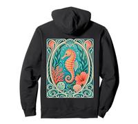 Hippocampe côtier Floride Art Nouveau Orange et Bleu Sarcelle Sweat à Capuche