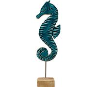 Hippocampe de décoration maritime sur support en bois de manguier Turquoise 29cm - Accessoire d'intérieur, objet de décoration, sculpté à la main