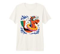 Hippocampe Drôle avec Bouée et Lunettes de Plongée T-Shirt Haut de Gamme