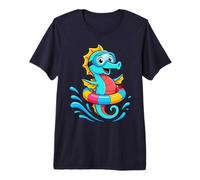 Hippocampe Drôle avec Bouée et Lunettes de Plongée T-Shirt Haut de Gamme