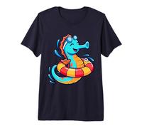 Hippocampe Drôle avec Bouée et Lunettes de Plongée T-Shirt Haut de Gamme