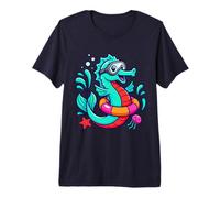 Hippocampe Drôle avec Bouée et Lunettes de Plongée T-Shirt Haut de Gamme