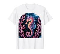 Hippocampe psychédélique bioluminescent Vie Aquatique T-Shirt Graphique avec Valeur, Homme, Blanc, S